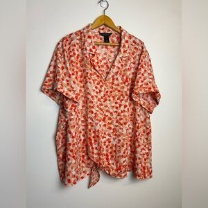Investments Floral Women Blouse top Plus Size 3X Tunic Tie hem Sheer Comfort